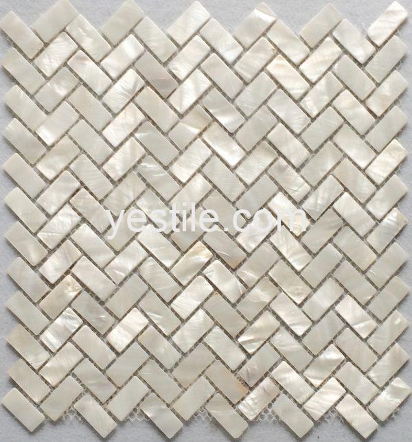 pure white herringbone mother of pearl mosaic tile