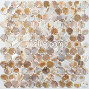 brown penny round mother of pearl mosaic tile