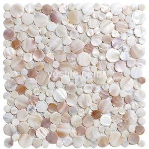 natural color mixed size penny round shell tile