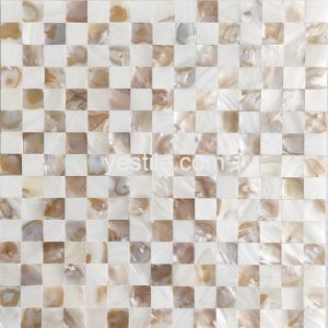 white brown mixed checker shell tile