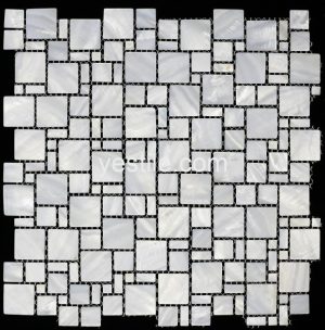 Piastrella a mosaico in madreperla con motivi bianchi puri